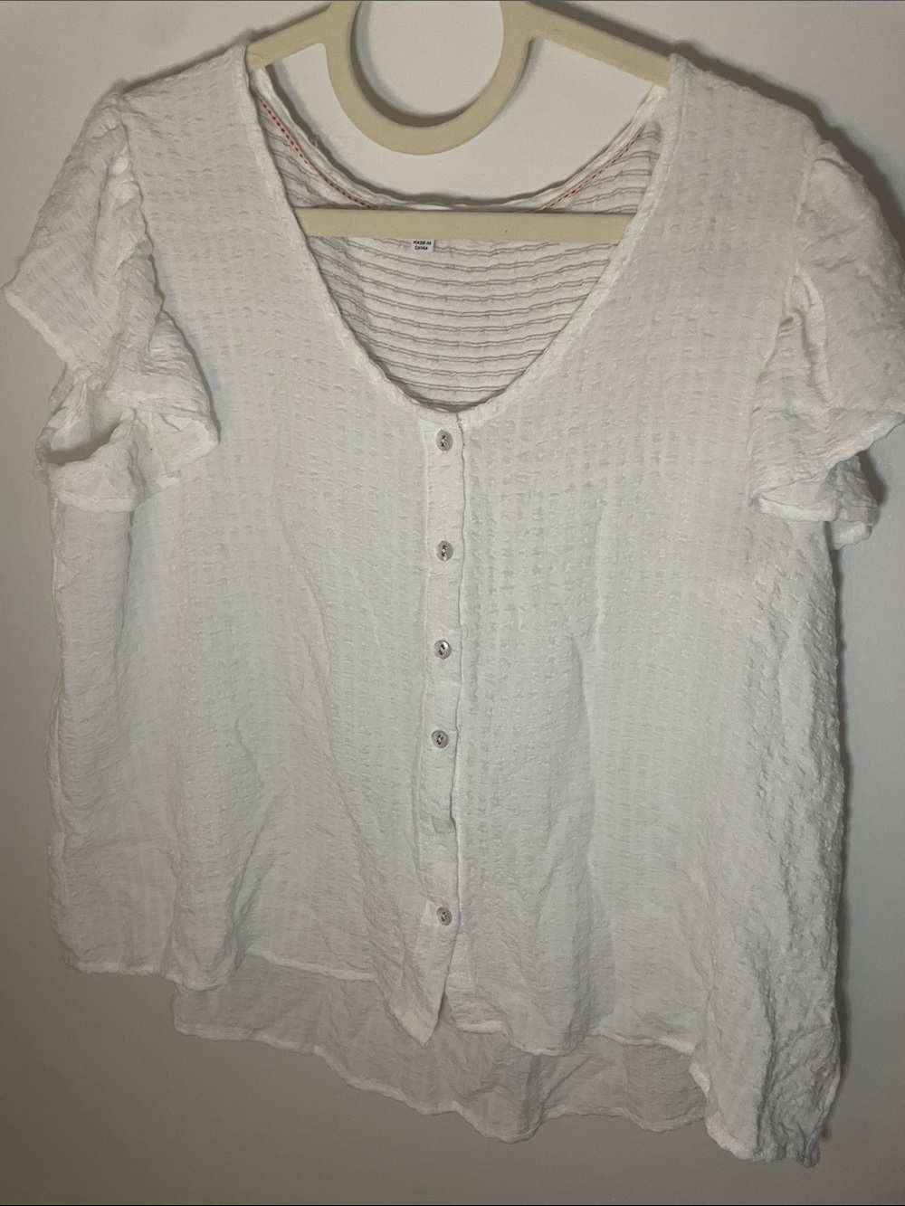 Jane and Delancey White Textured Button-Front Short Sleeve Top